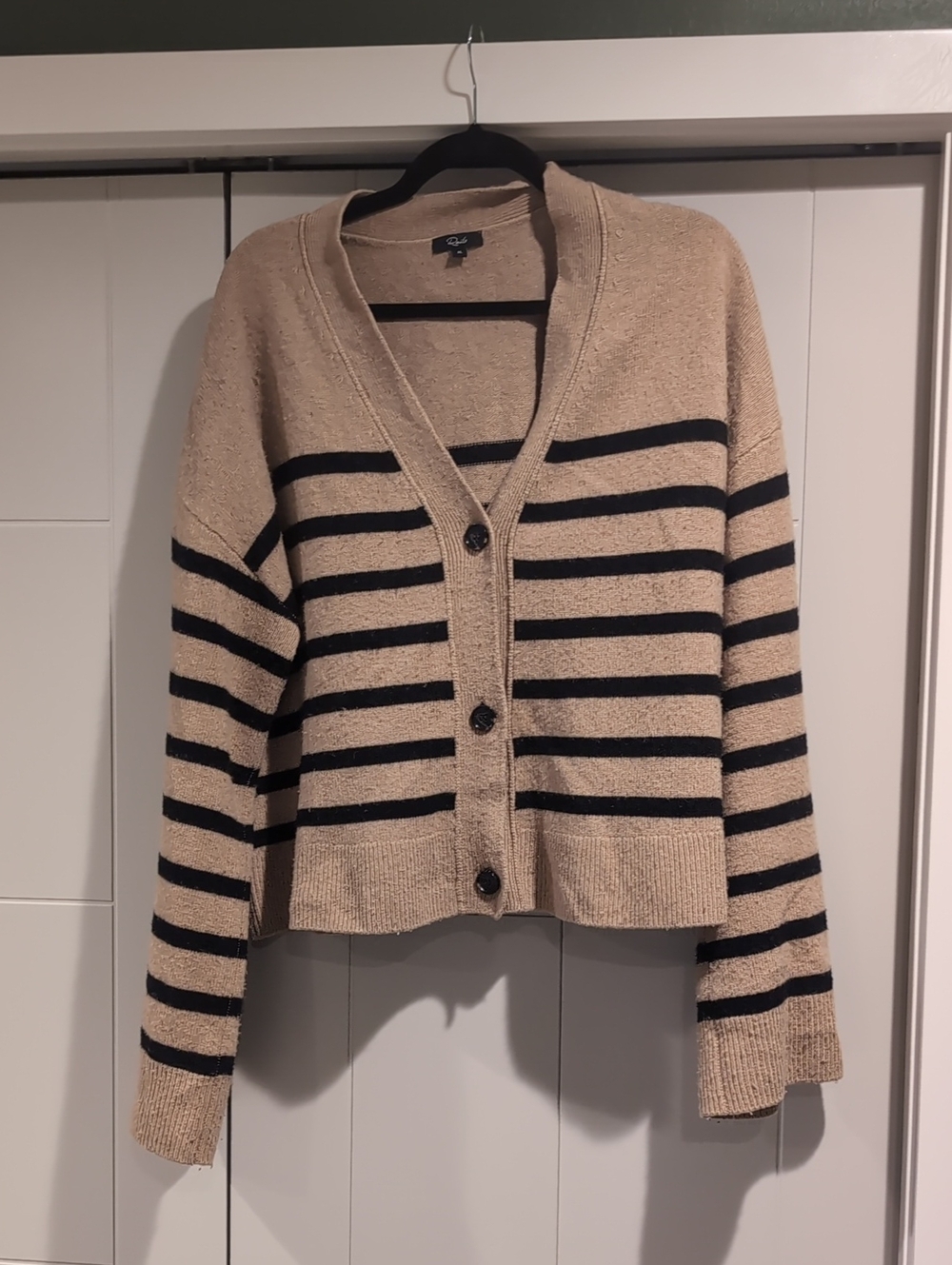 Rails Beige and Black Striped Button-Front Cardigan